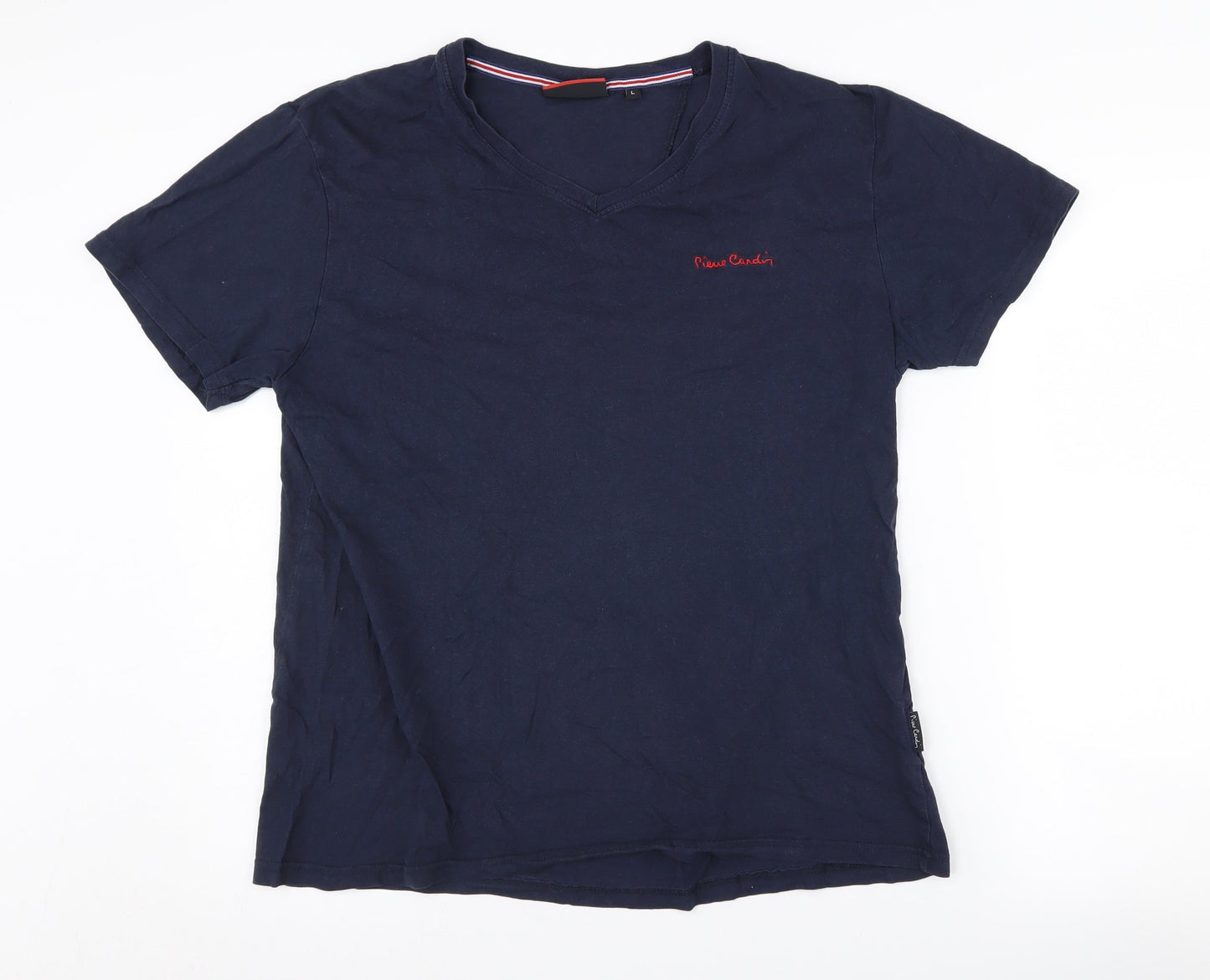 Pierre Cardin Men's Blue V-Neck T-Shirt - Size L