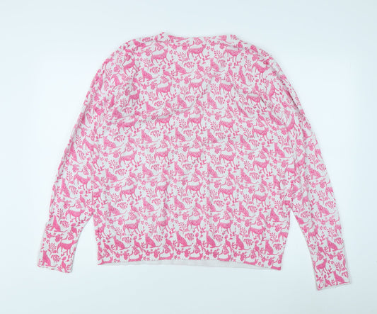 Boden Women's Pink Animal Print V-Neck T-Shirt XL