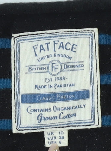 Fat Face Women's Black Striped Long Sleeve Top Size 10