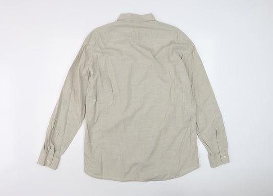 Hugo Boss Men's Beige Long Sleeve Button-Up Shirt