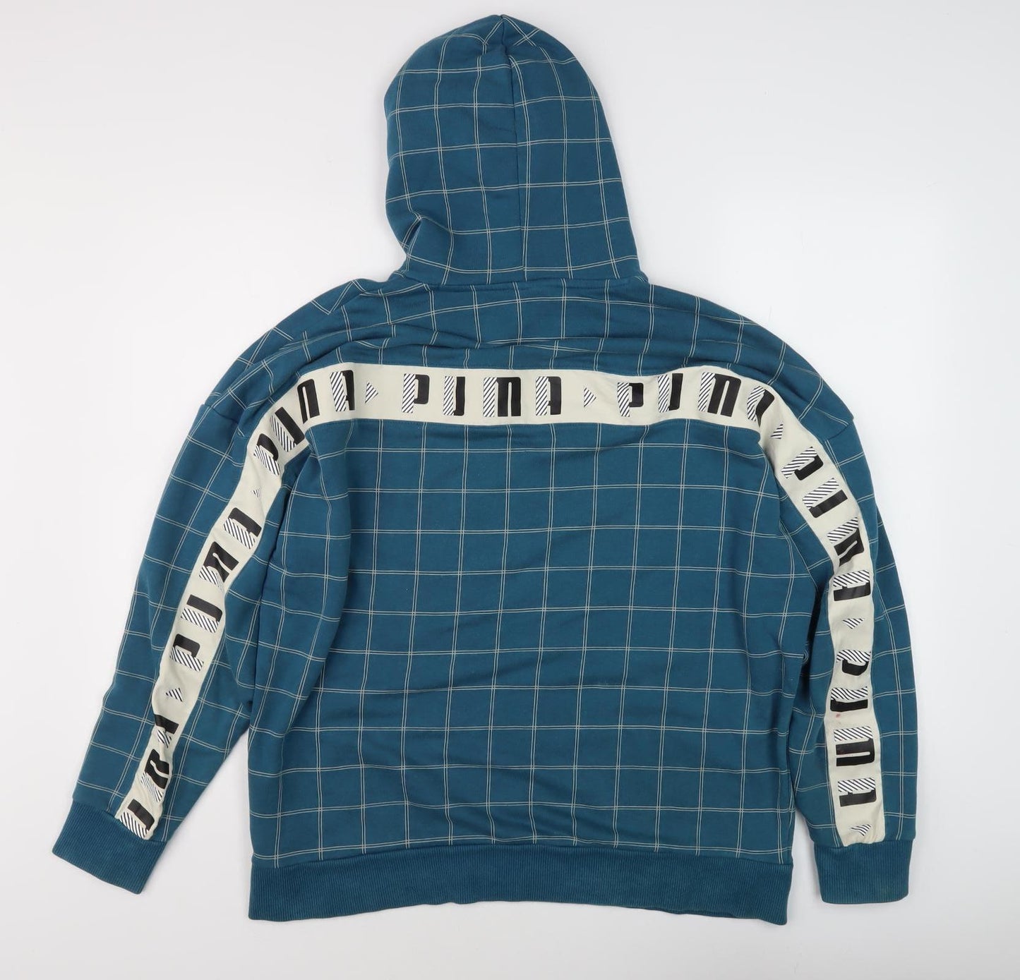 Puma Men's Blue Check Pullover Hoodie, L