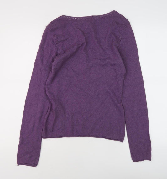 White Stuff Women's Purple Henley Scoop Neck Jumper Size 10