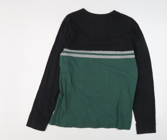 FatFace Men's Small Black Green Long Sleeve Crew Neck T-Shirt