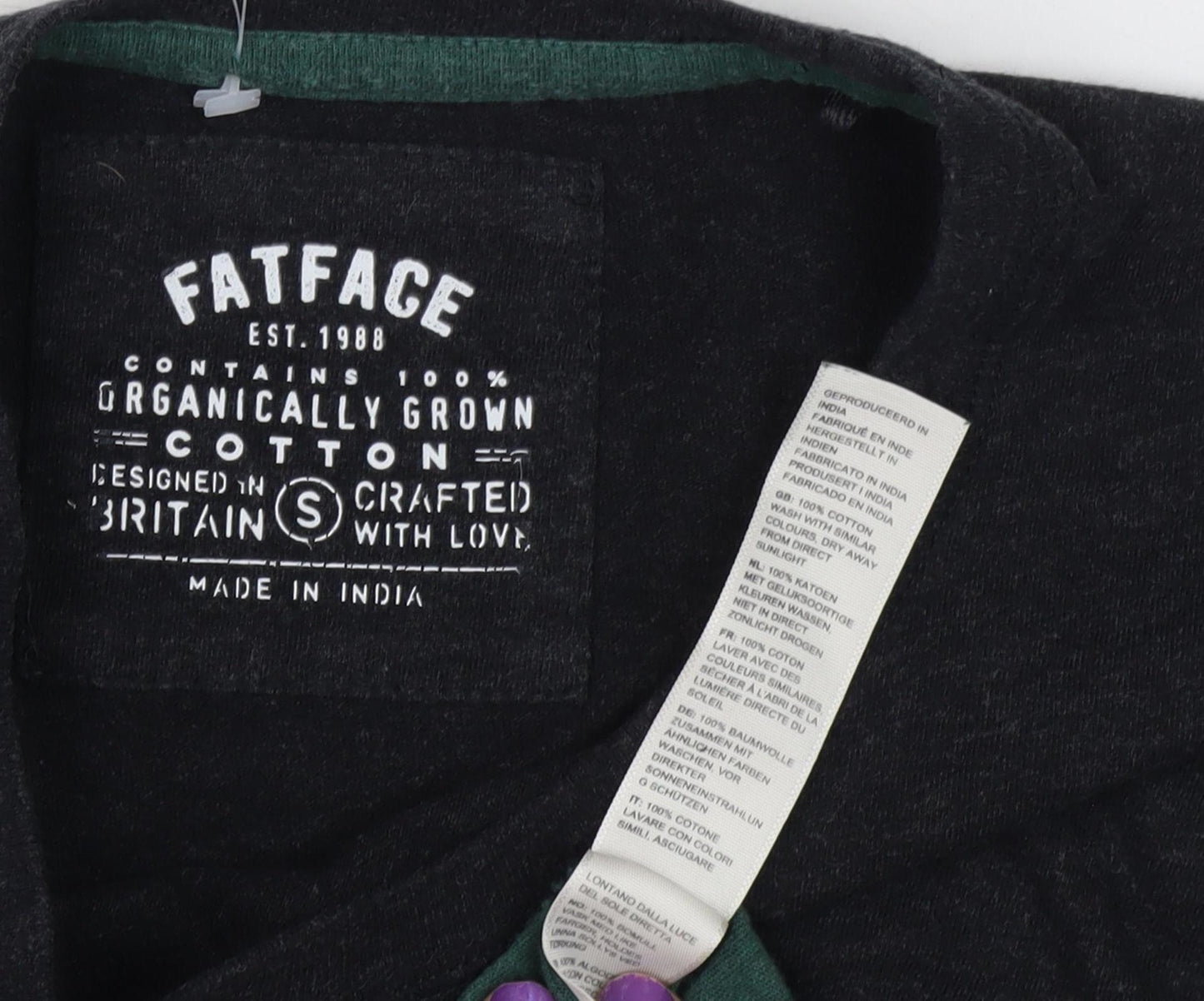 FatFace Men's Small Black Green Long Sleeve Crew Neck T-Shirt