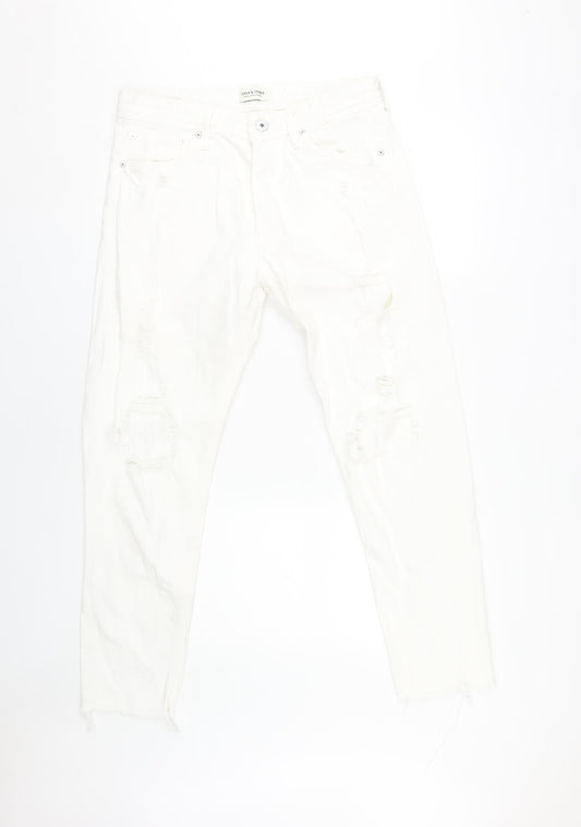 Jack & Jones Men's White Distressed Denim Jeans