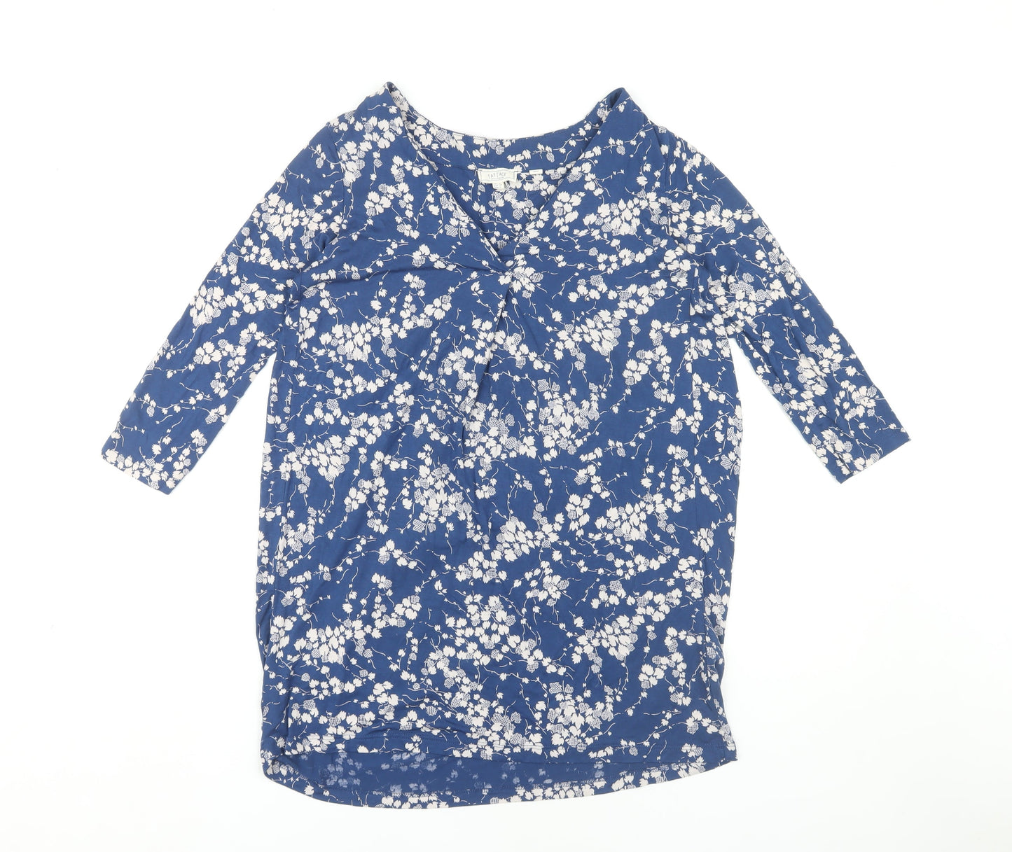 Fat Face Women's Blue Floral Blouse UK 6 V-Neck 3/4 Sleeve