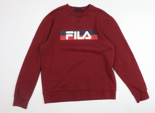 Fila Men's Red Logo Graphic Pullover Sweatshirt L