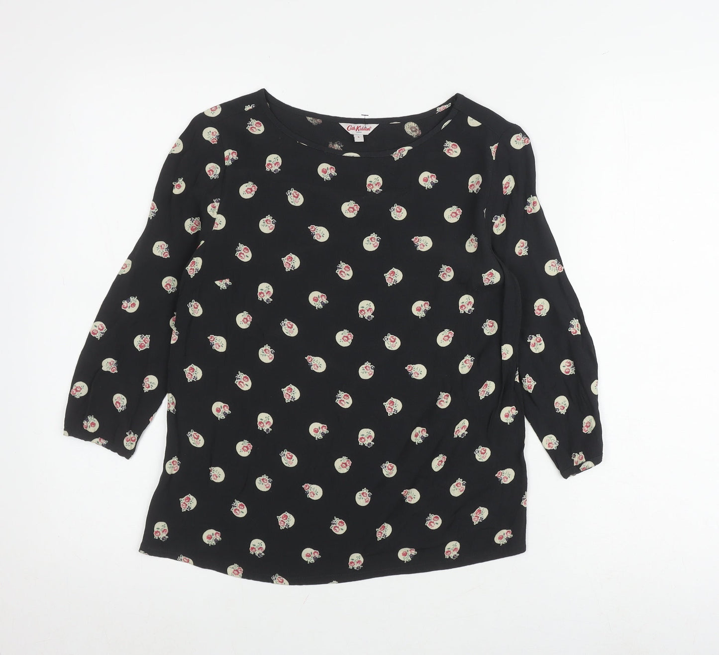 Cath Kidston Black Floral Skull Blouse, Size 6, 3/4 Sleeve
