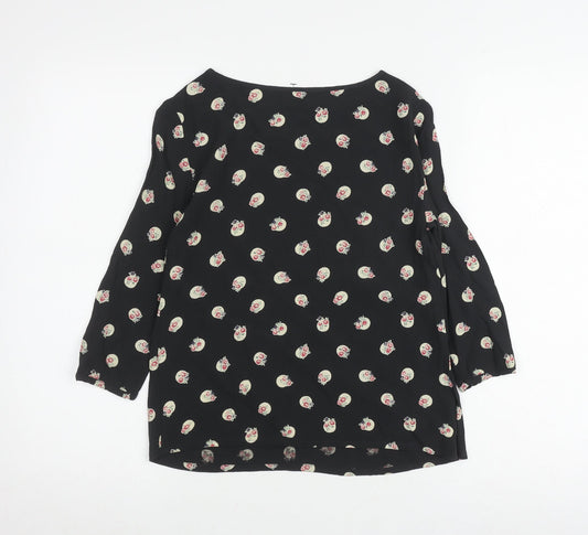 Cath Kidston Black Floral Skull Blouse, Size 6, 3/4 Sleeve