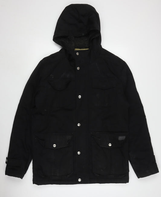 Jack & Jones Men's Black Parka Jacket, L, Hooded Autumn/Winter