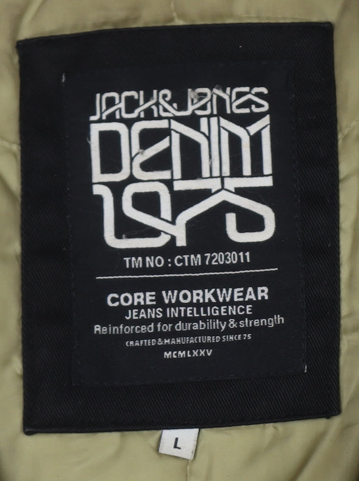 Jack & Jones Men's Black Parka Jacket, L, Hooded Autumn/Winter