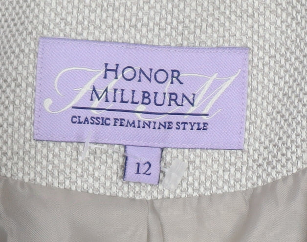 Brand and care label for Honor Millburn Women's Beige Blazer, size 12