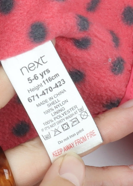 Brand and care label for Next girls’ pink hooded jacket 5-6 years