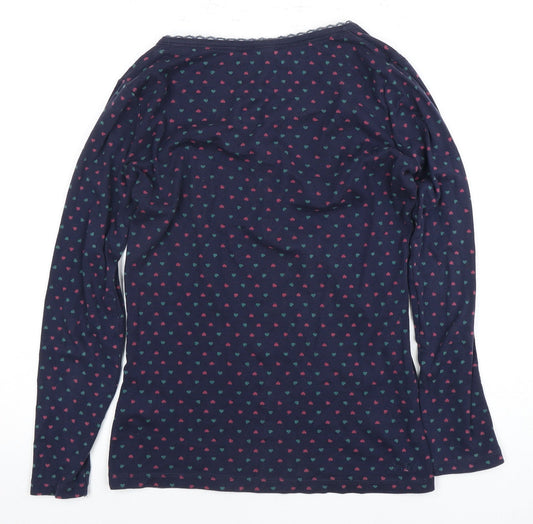 Fat Face Women's Blue Geometric V-Neck T-Shirt Size 10