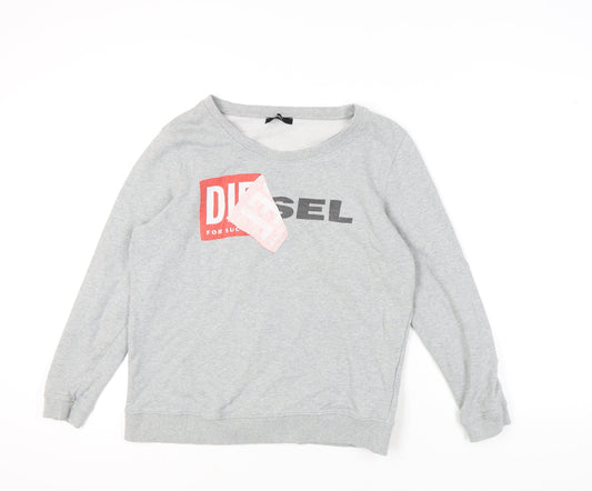 Diesel Women's Grey Logo Sweatshirt, Long Sleeve