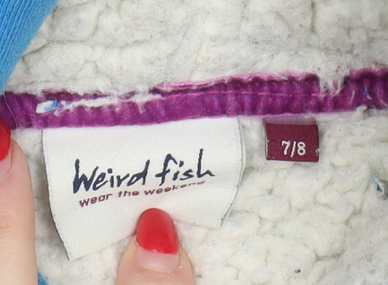 Brand and care label for Weird Fish girls’ blue full zip hoodie 7-8 years