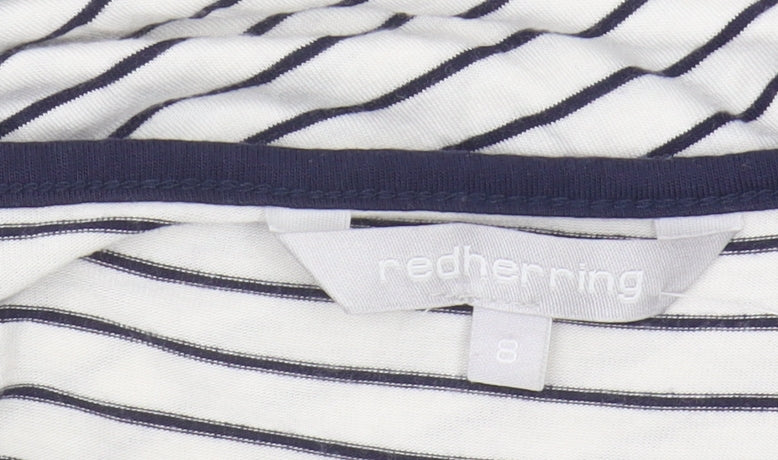 Brand and care label for Red Herring Women's Blue Striped T-Shirt, size 8