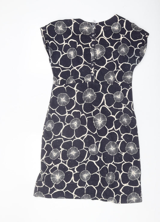 Weird Fish Women's Black Floral Cotton Shift Dress Size 10