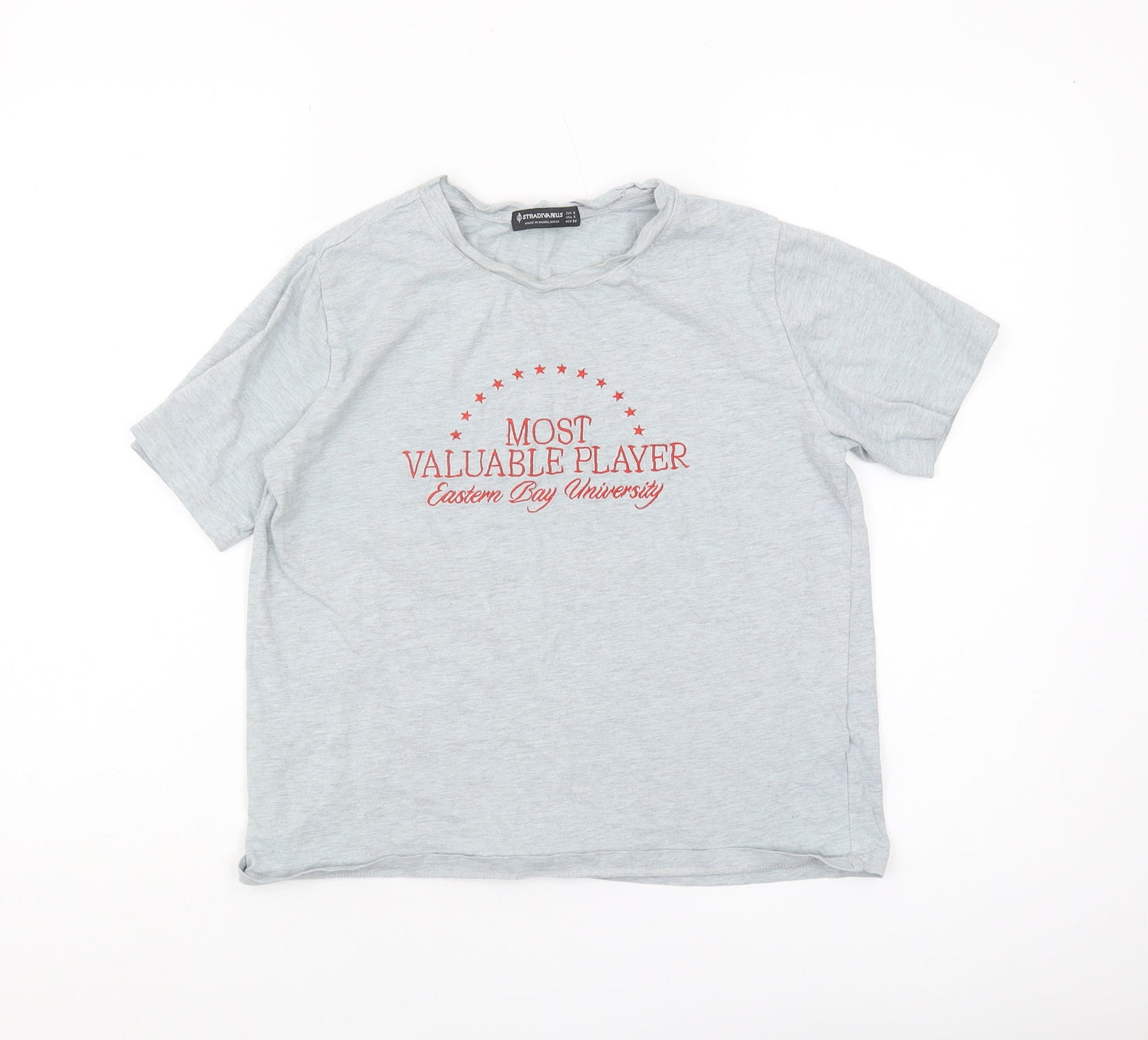 Stradivarius Women's Grey University T-Shirt - Size S