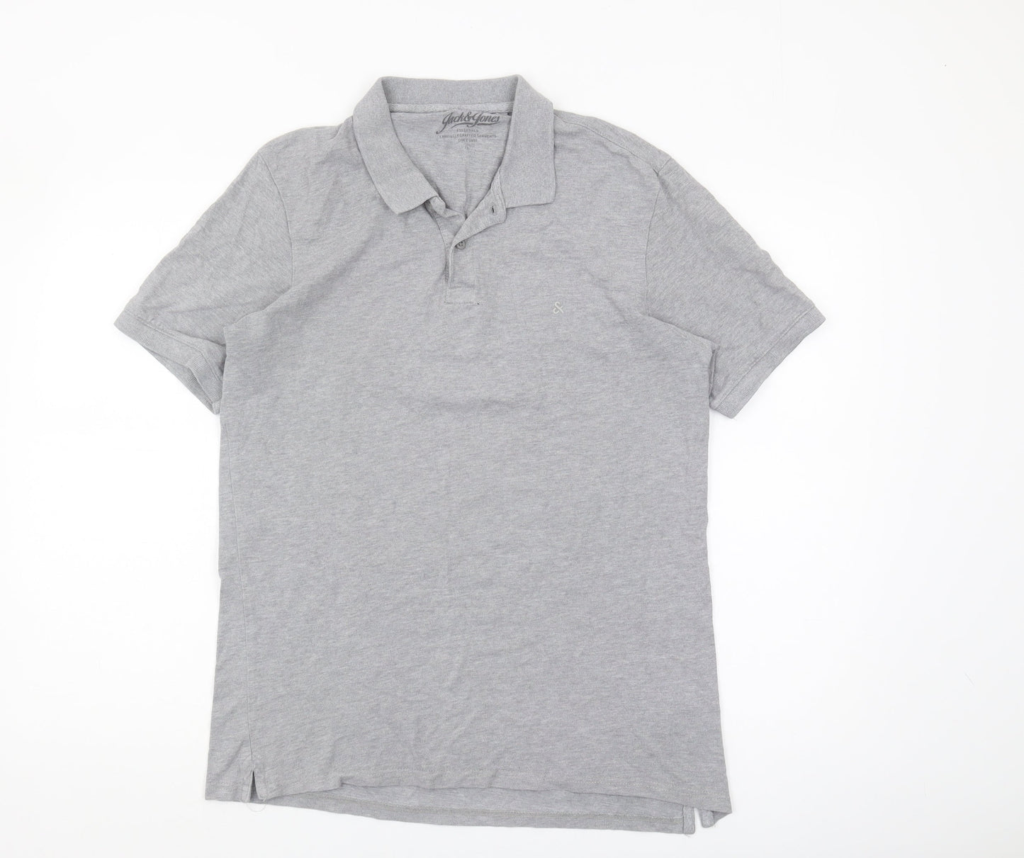 Jack & Jones Grey Mens Polo Shirt L Solid Casual