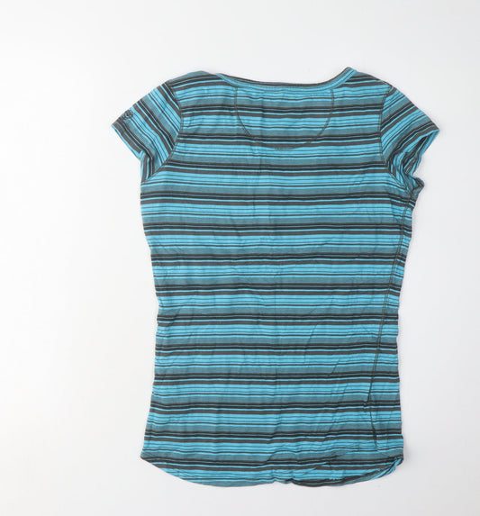 Fat Face Women's Blue Striped V-Neck T-Shirt Size 8