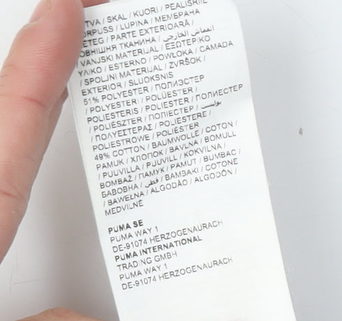 Brand and care label for Puma Men's Grey T-Shirt, size S, Logo Accents, Activewear