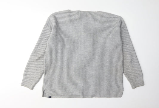 Superdry Women's Grey Knit V-Neck Pullover Jumper Size 10