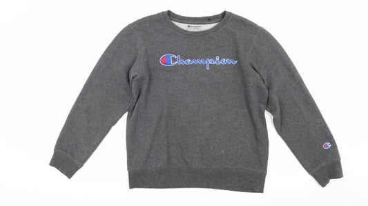 Additional front view of Champion boys’ grey pullover sweatshirt l logo print casual