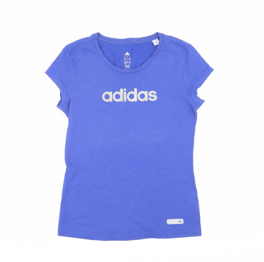 Womens UK Size S adidas Blue Cotton T-Shirt