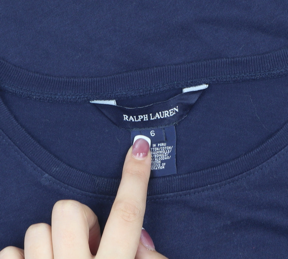 Ralph Lauren Women's Blue Striped Jersey T-Shirt Size 6