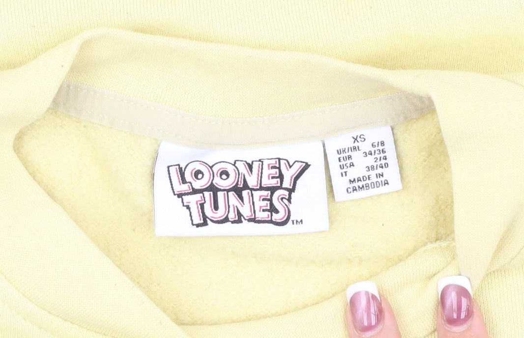 Unisex Adults UK XS Regular Looney Tunes Yellow Pullover Sweatshirt