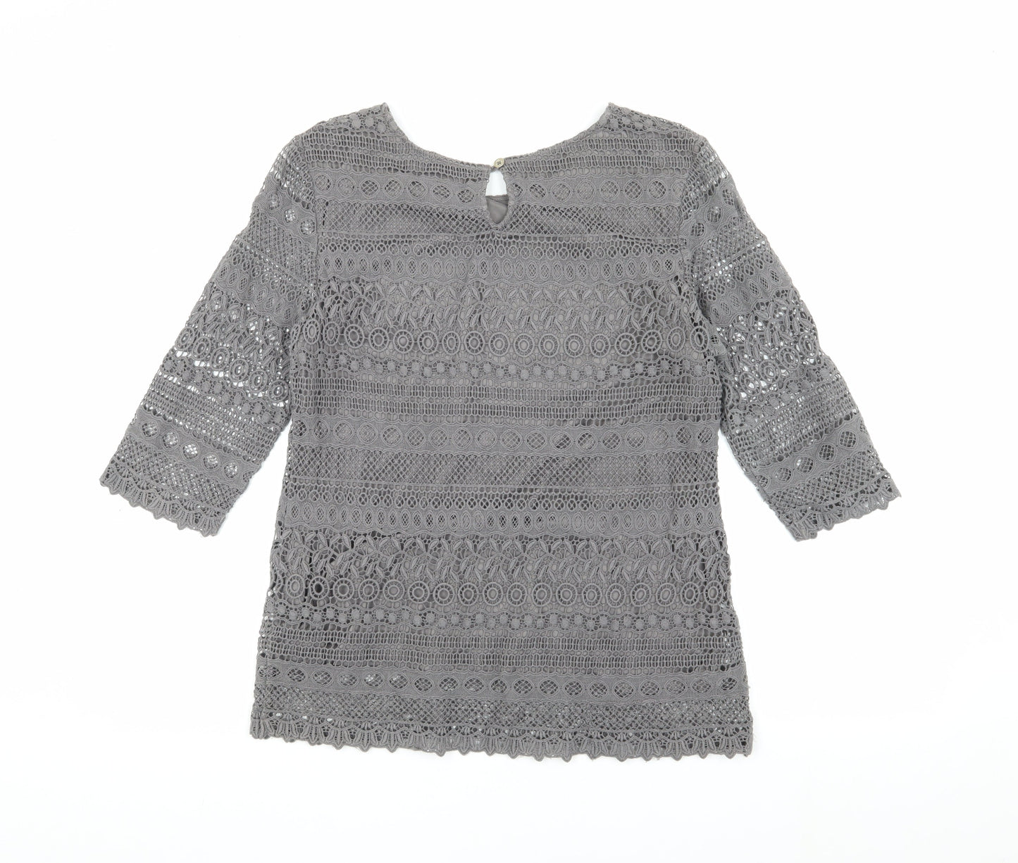 Joules Women’s Grey Crochet Blouse, Size 10, Casual Style