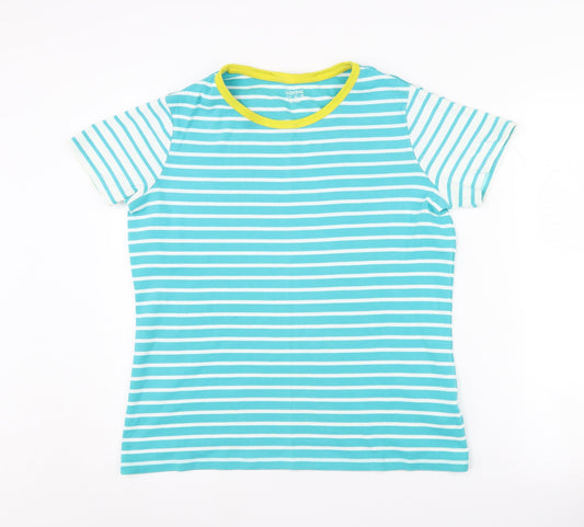 Lands' End Women's Blue Striped Ringer T-Shirt M
