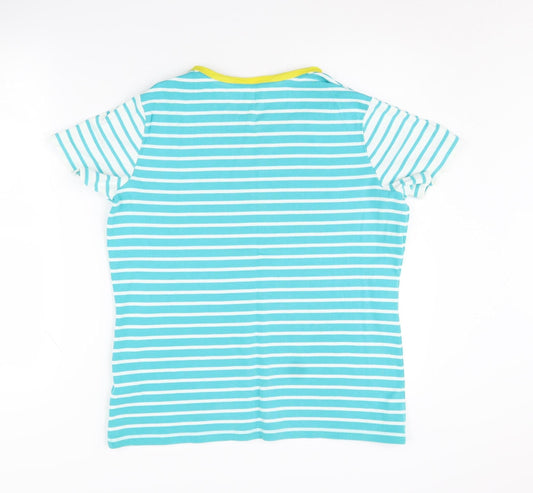 Lands' End Women's Blue Striped Ringer T-Shirt M