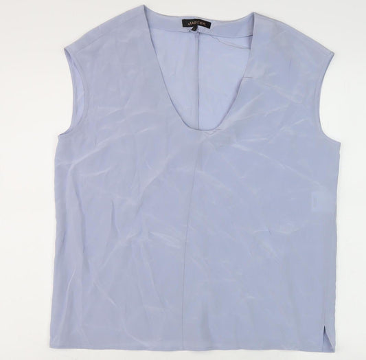 Jaeger Women's Blue Silk Sleeveless V-Neck Blouse