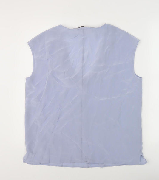 Jaeger Women's Blue Silk Sleeveless V-Neck Blouse