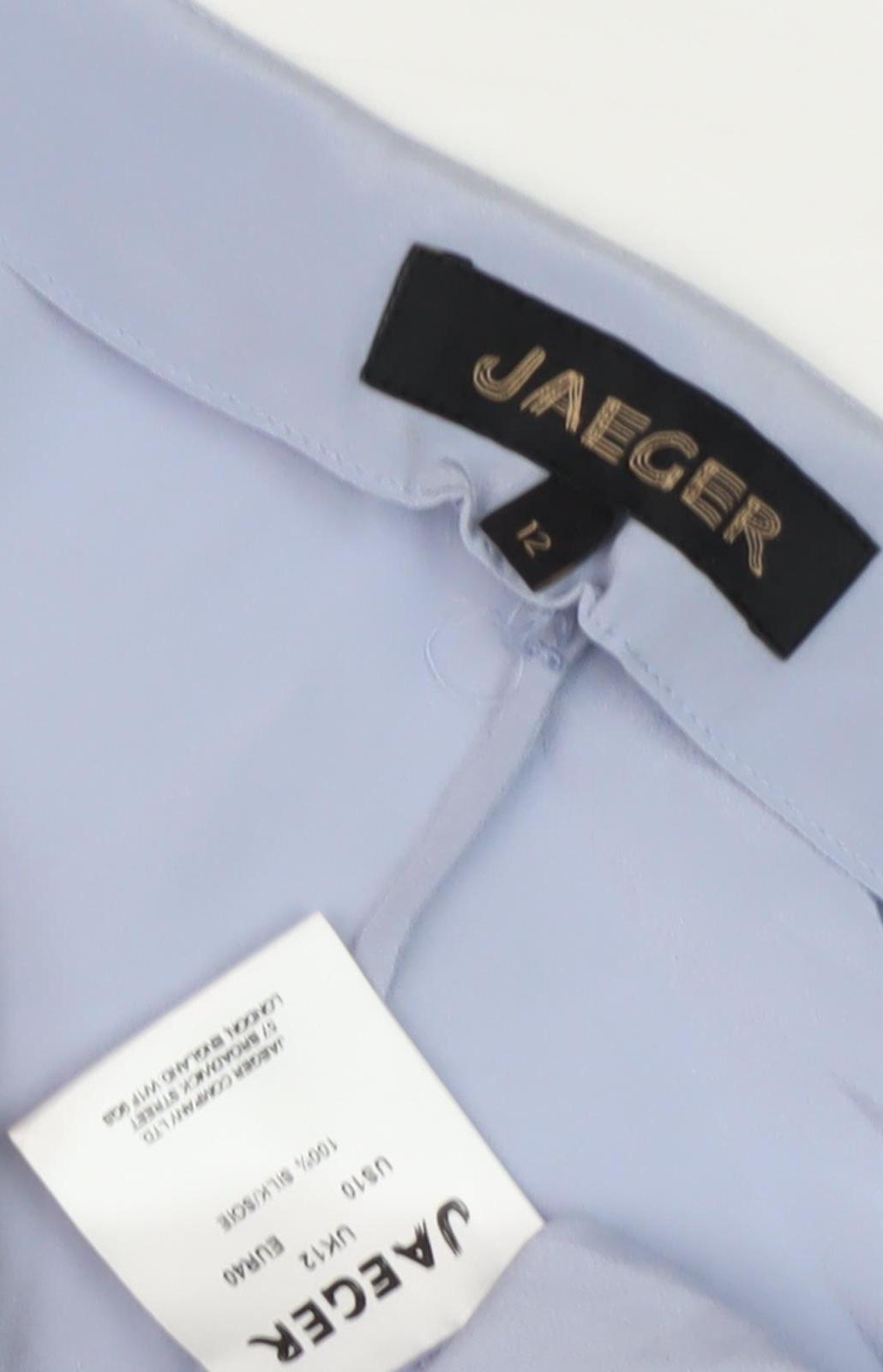 Jaeger Women's Blue Silk Sleeveless V-Neck Blouse