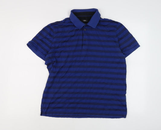 Hugo Boss Men's Blue Striped Polo Shirt Size L