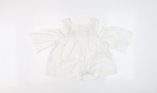Womens UK Size M Pull & Bear White Cotton Blend Blouse