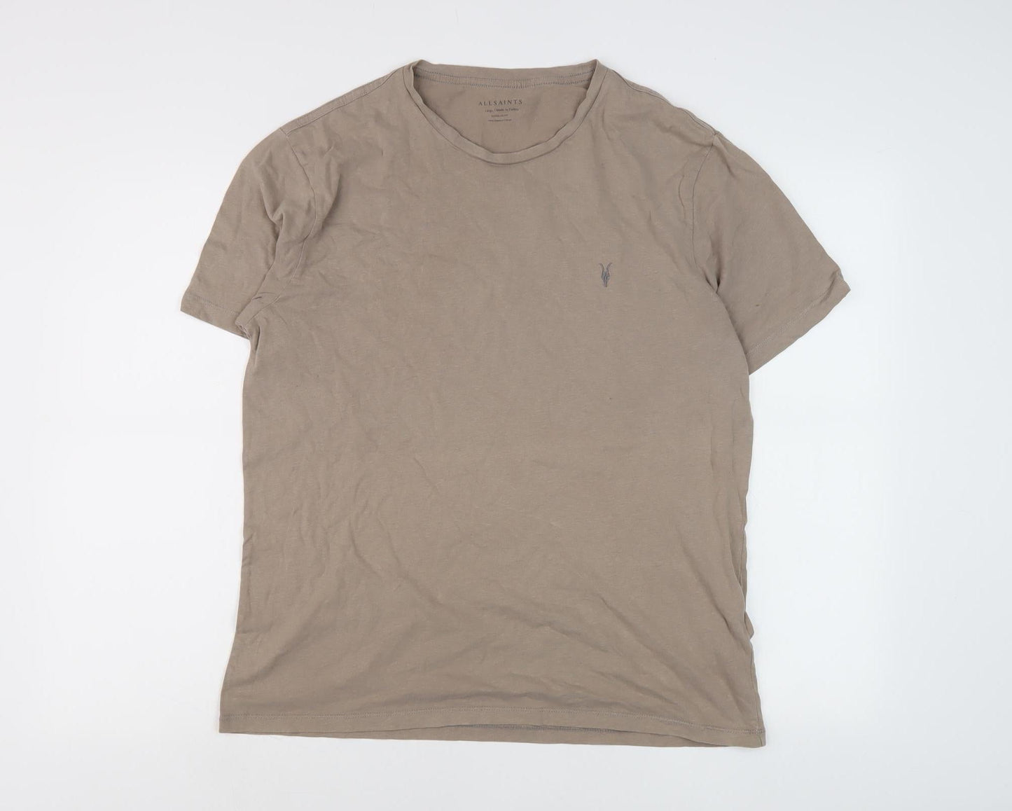 AllSaints Beige Crew Neck T-Shirt, L, Regular Fit