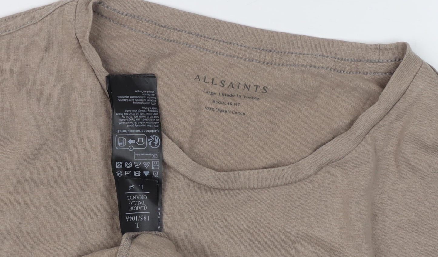 AllSaints Beige Crew Neck T-Shirt, L, Regular Fit