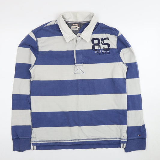 Tommy Hilfiger Men's Blue Striped Polo, Medium