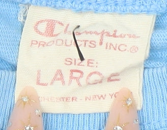 Champion Men's Blue Cotton T-Shirt, L, Embroidered, Casual