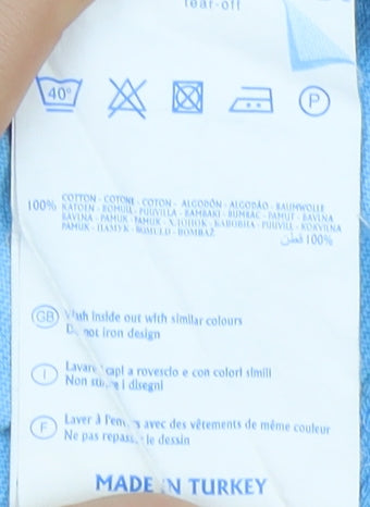 Champion Men's Blue Cotton T-Shirt, L, Embroidered, Casual