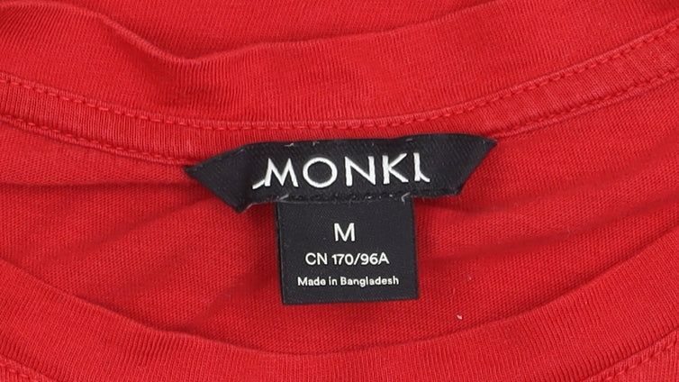 Monki Women's Red Cropped T-Shirt, Crew Neck, Size M