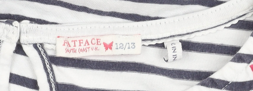 Brand and care label for FatFace girls’ multicoloured striped t-shirt, 12-13 years, embroidered