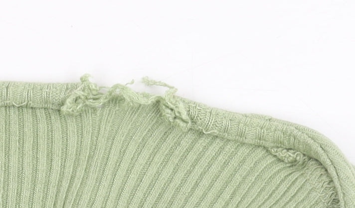 Pull & Bear Women's Green Cropped Knit T-Shirt M