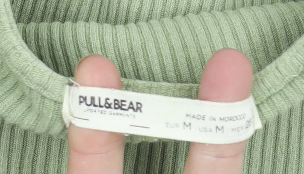 Pull & Bear Women's Green Cropped Knit T-Shirt M