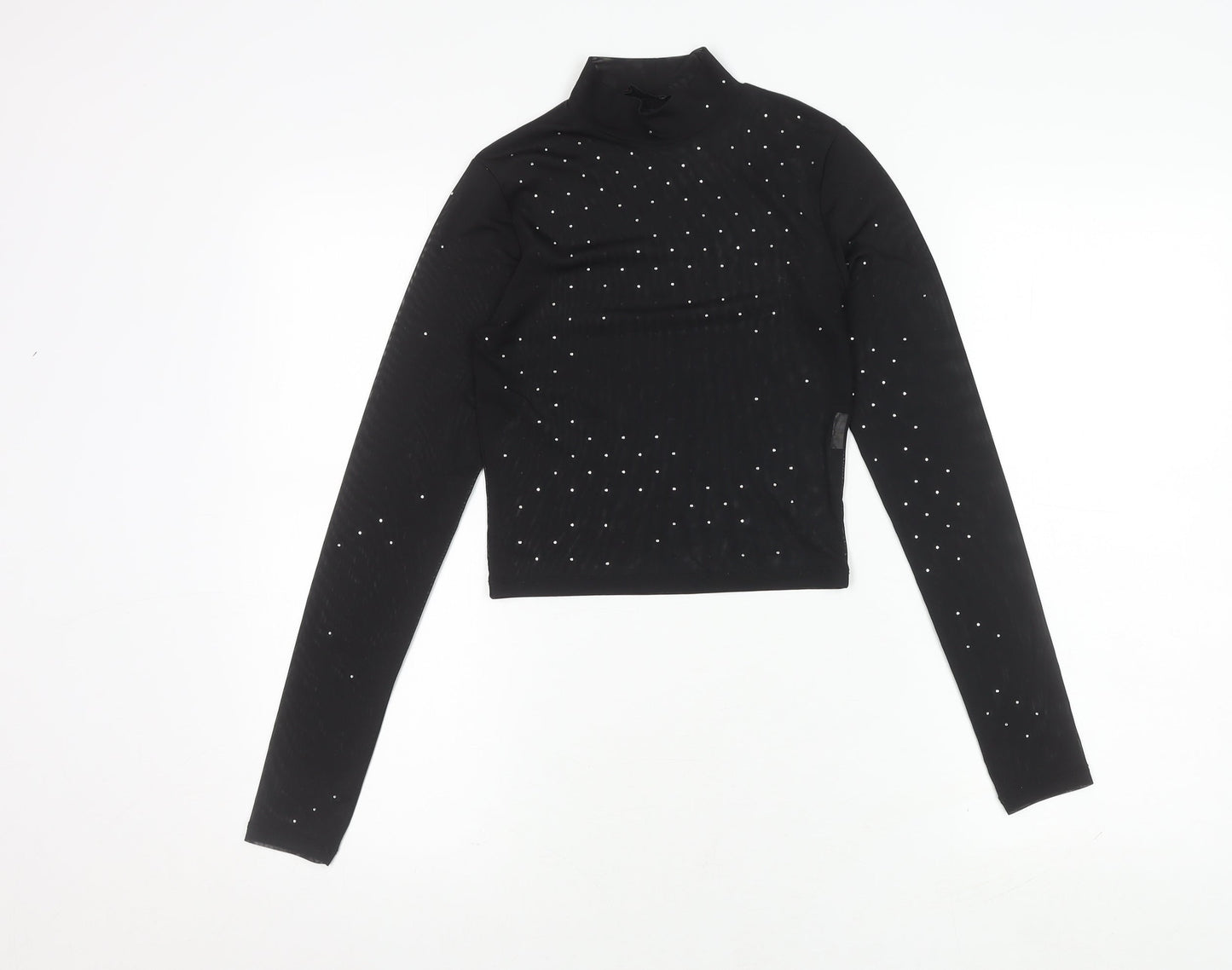 Pull & Bear Women's Black Crop Top Size 2 Long Sleeve