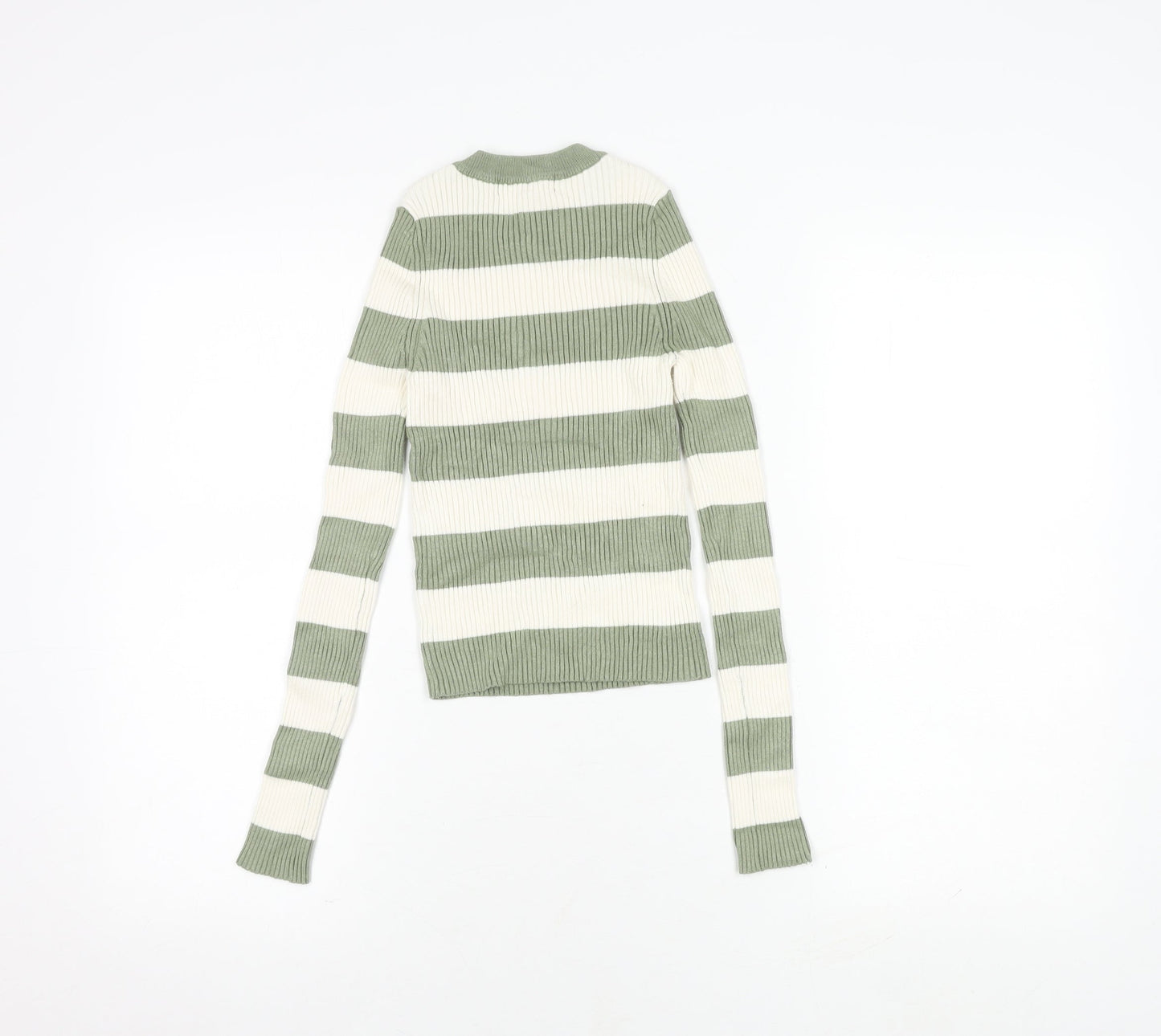 Pull & Bear Women's Green Striped Knit T-Shirt, S